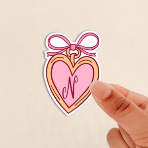 pink custom initial sticker, locket sticker, coquette sticker, bow sticker, personalized sticker