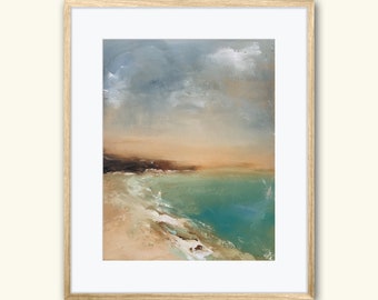 Contemporary landscape digital download print -Turquoise beach- art print-Lennea Truesdell original paintingg