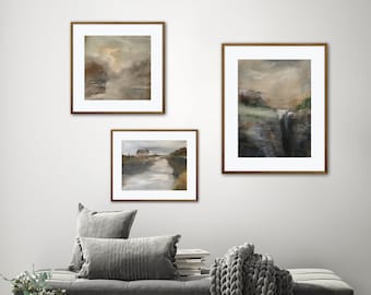 contemporary landscape digital download print -Neutral Atmospheric -set of three Gallery Wall Art