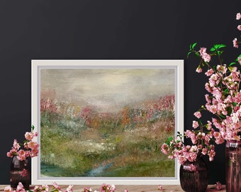 Contemporary landscape digital download print -wildflower field-original art printable