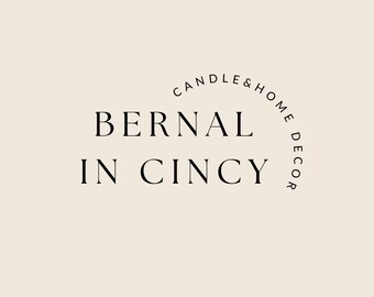 Puede incluir: Logotipo en blanco y negro para un negocio llamado "Bernal in Cincy" que vende velas y decoración para el hogar.