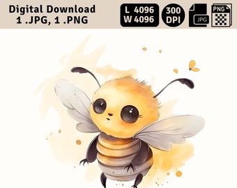 Cute Joyful Bee, 1 Digital PNG & JPG File, Summer and Spring Themed Clipart, Digital Instant Download, Commercial Use, Multipurpose ClipArt