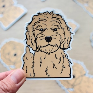 Doodle Middle Finger Sticker | Funny Decals for Goldendoodles and Labradoodles | Angry Dog Cartoon | Vinyl Waterproof for Bottles and Laptop