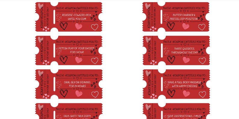 Printable KINKY BDSM Friendly Coupons, Love Coupons for Her / Him/ Them. for Couples ...
