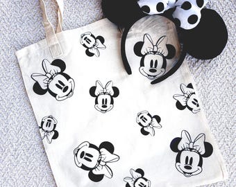Bolsa de lona con estampado de vinilo de Minnie Head / Bolsa para el Parque Disneyland