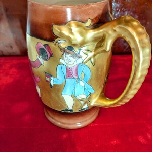 Antique German Dragon Handle hand painted porcelain Beer Stein Gilted with Dragon handle 0.5 L 16 oz/ Hand signed MUG