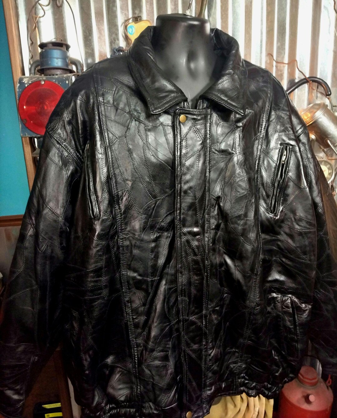 Men's Vintage Top Grain Lambskin Italian Mosaic Black Leather