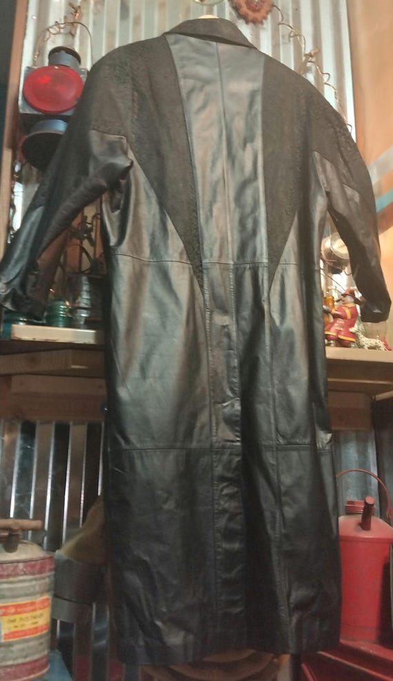 Women's Black Leather/ Python Snake print Trench … - image 4