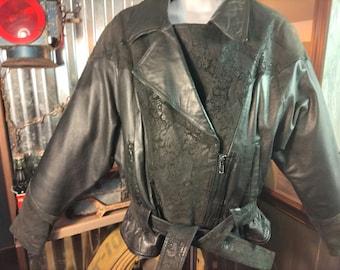 80's Wilsons Leather Jacket Women's sz M Blk Multi-Changable Styles~ Pasley patchwork, Belted, Removable 3M Thinsulate Insulated liner Mint