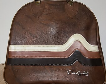 Don Carter Brunswick Bowling Ball Bag Vintage Chevron Brown Stripe Retro w/ Rack