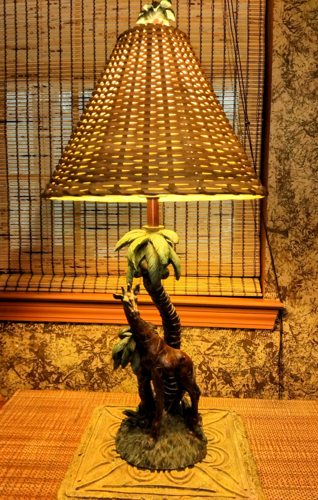 Giraffe Tropical Palm Trees Table Lamp 27 Solid Detailed Vintage Resin