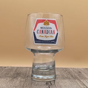 Vintage Beer Advertisement Footed Stackable Molson Canadian Lager Beer Glass Pristine Rare Style