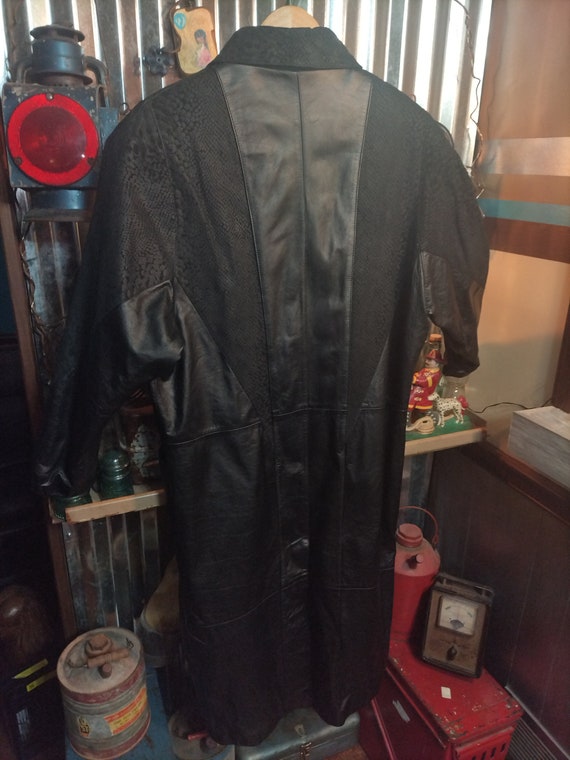Women's Black Leather/ Python Snake print Trench … - image 5