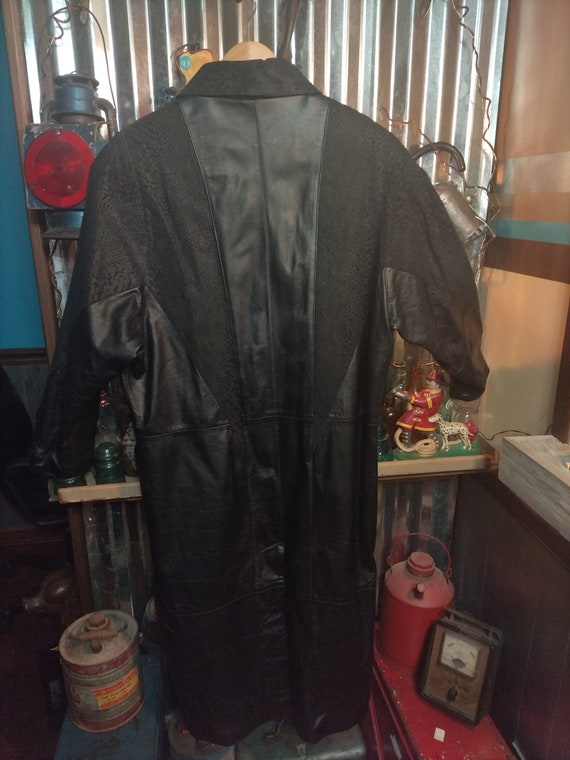 Women's Black Leather/ Python Snake print Trench … - image 6