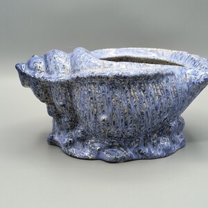 Vintage Conch Shell Indoor Planter 8" Pottery Seashell Speckled light and dark Blue Glazing over white