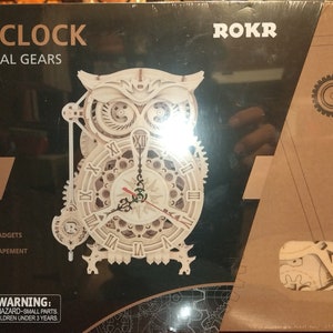NEW ROKR Owl Clock LK503 Mechanical Gears self assemble 3D Puzzle clock kit