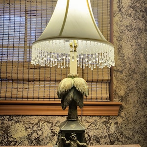 Vintage Dancing Monkeys Palm tree Table Lamp Broadway Monkeys Solid Heavy Resin With Original Hanging Glass Beaded lamp Shade included