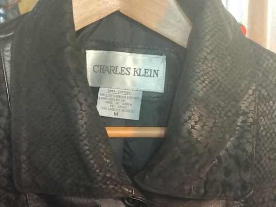 Women's Black Leather/ Python Snake print Trench … - image 3