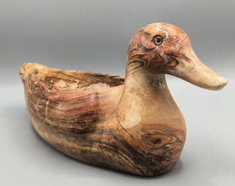 Comanche Pottery Duck Decoy Planter 14" Life size marbled swirl natural tone