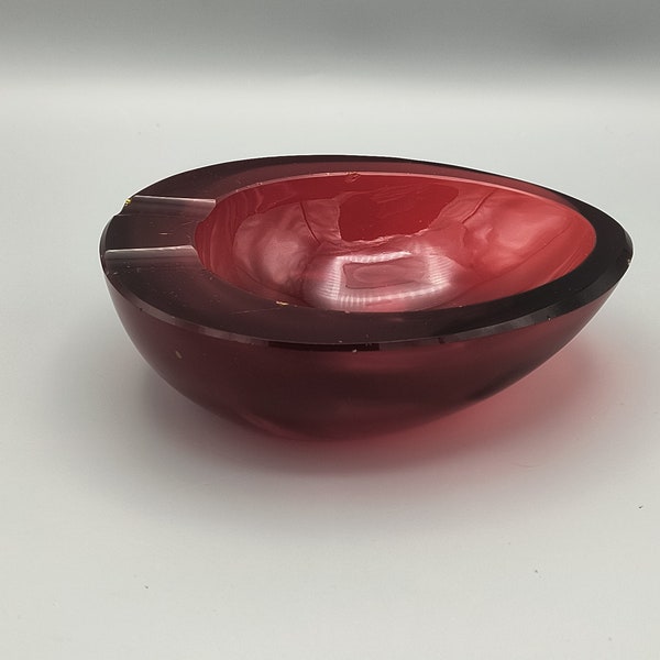 MCM Ruby Red Art Murano Glass Ashtray / Trinket Bowl - Blood Drip Color Shape Rare Vintage Artwork from the mid-century!