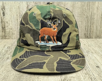 YoungAn 1970s 80s Woodland Camo Buck/Deer Hat Embroidered Snapback OSFM Cap VINTAGE Korea