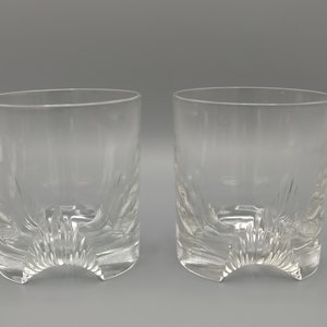 Pair of French Low-ball Drinking Glasses Unique Crystal cut base Whiskey/ Scotch/ Rocks/ Vintage Barware (Set of Two) Bottom stamps  France
