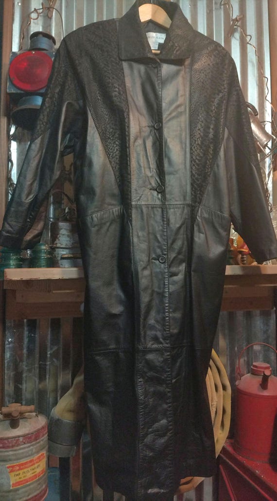 Women's Black Leather/ Python Snake print Trench … - image 1