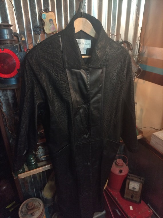 Women's Black Leather/ Python Snake print Trench … - image 9