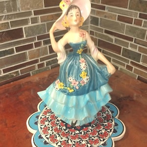Goebel Porcelain Blue Dress Lady Figurine Southern Bell FF27 Hand Painted, Hand Signed - Vintage Mid Century - Made in West Germany Rare