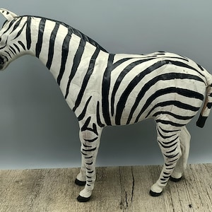 Vintage Leather Wrapped Zebra 12" Figurine Black & White Safari Home Decor, Animal figure