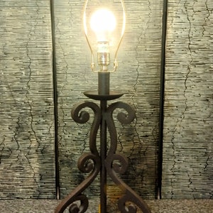 Hand Forged Iron Scroll Custom TABLE LAMP 29" 3-Way - 3 Leg Base - Weld Sturdy Heavy Duty solid Metal 14 Pounds with Finial Y Scrolling Iron