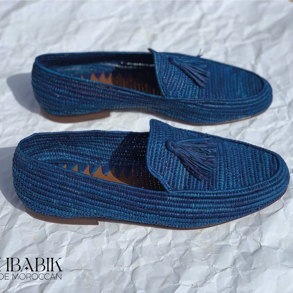 Moroccan Raffia shoes for men, Raffia shoes for men, loafer raffia for men, gift for him, handmade raffia shoes, oxford raffia mules for men