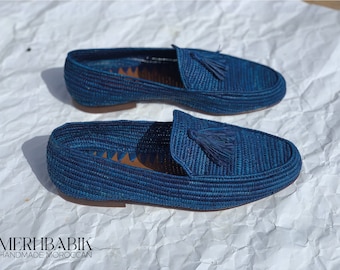 Moroccan Raffia shoes for men, Raffia shoes for men, loafer raffia for men, gift for him, handmade raffia shoes, oxford raffia mules for men