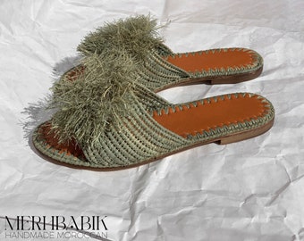 Moroccan raffia sandals, Handmade sandals, Raffia shoes, Women Raffia Slides, Women sandals, Woven Straw sandals, Raphia, Mother's Day