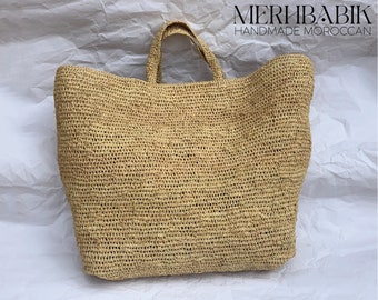 Tote de rafia de paja natural, bolso de rafia hecho a mano, bolso Boho, bolso de rafia natural hecho a mano, bolso de cesta, bolso de mano, bolso de mano de rafia marroquí