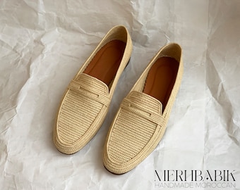 Natürliche Raffia Männer Schuhe, Mokassins Oxford, Mokassins Bast für Hochzeit, Raffia Loafer für Männer, Loafer Mokassin, Geschenk für sie