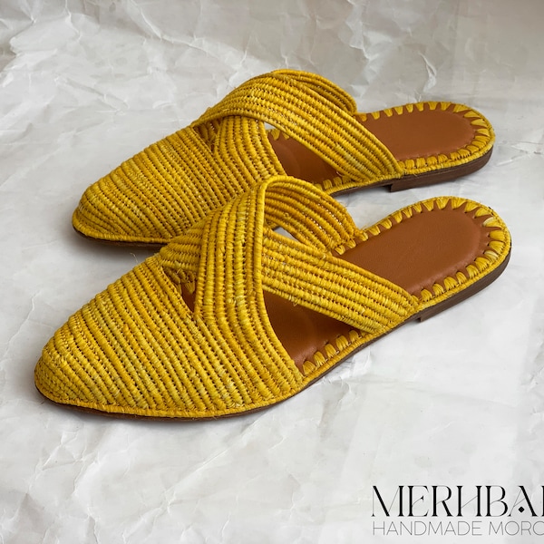 Moroccan raffia sandals, Handmade sandals, Raffia shoes, Raffia sandals for women, Woven Straw sandals, Women Raffia mules, Mother's Day