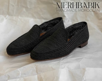 Zapatos de Rafia negros para hombre, zapatos oxford hombre, zapatos de rafia negros, Mocasines de rafia, oxfords de rafia, zapatos de hombre auténticos, mules de rafia, rafia