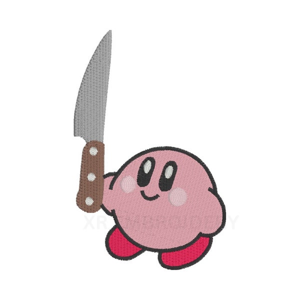Kirby con diseño de bordado de cuchillo / 1 TAMAÑO / Archivo de bordado de Kirby / Diseños de bordado lindo / Archivos de bordado de máquina / Descarga instantánea
