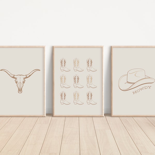 Salty Spurs | Set of 3 Western Prints | Western Wall Decor | Digital Download | Cowboy Hat Print | Cowgirl Boots Print | Cowboy Art