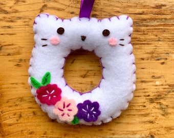 Donut Cat Felt Cat Ornament Cute Kitty Magnet Cat Plush Donut Plushie Personalized Gift Handmade Cat Decoration Cat Lover Gift Mother's Day