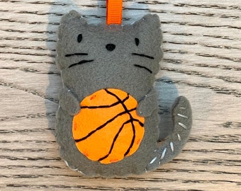 Basketball Cat, Felt Cat Ornament, Cute Kitty Magnet, Cat Plush Plushie, Personalized Handmade Ornament, NBA WNBA, Hoops, March Madness