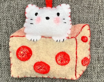 Cat in Box, Felt Cat Ornament, Cute Kitty Magnet, Cat Plush Plushie, Personalized Handmade Ornament, Cat Present, Cat Mom Gift Mothers Day