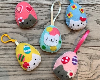 Easter Egg Ornament, Felt Cat Ornament, Cute Kitty Magnet, Personalized Cat, Handmade Ornament, Easter, Spring, Pastel Easter Eggs, Hearts