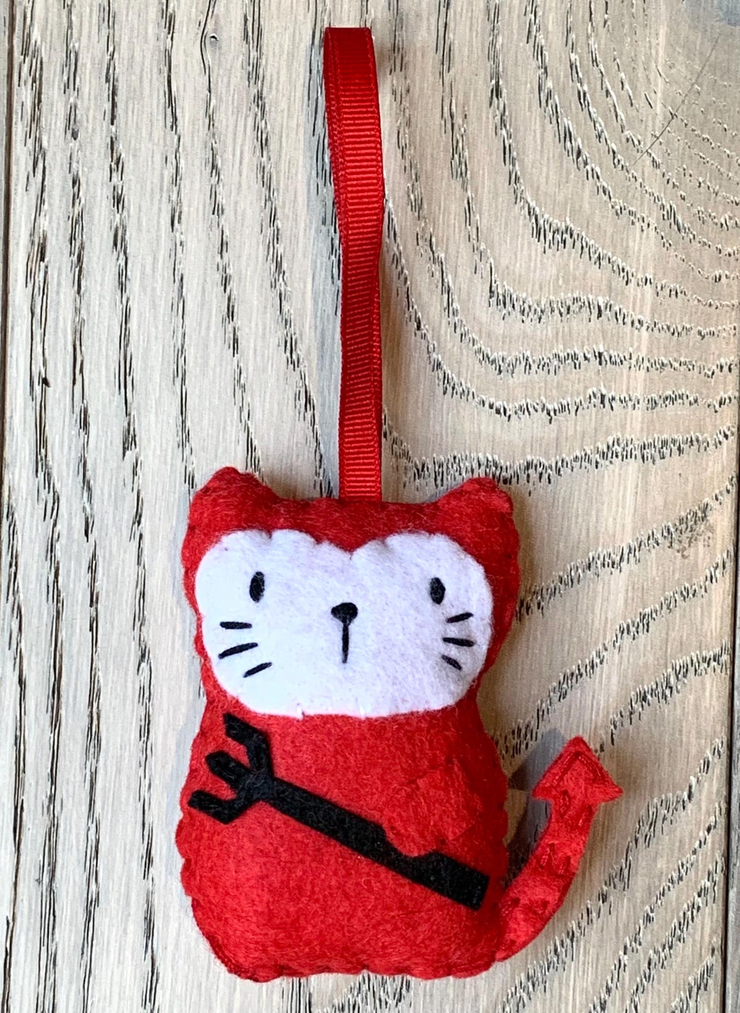 Halloween Cat in Devil Costume Felt Cat Ornament Cute Kitty Magnet Cat