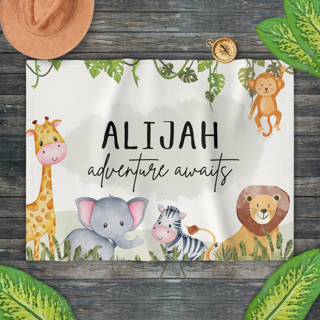 Animal Safari Themed Baby Boy Blanket Baby Blanket Etsy