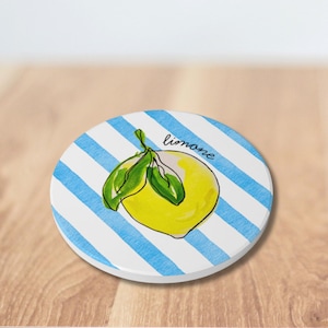 Lemon Watercolor Ceramic Coaster, Kitchen Drink Mat, Home Decor, Lemonade Coaster, Mediterranean Decor