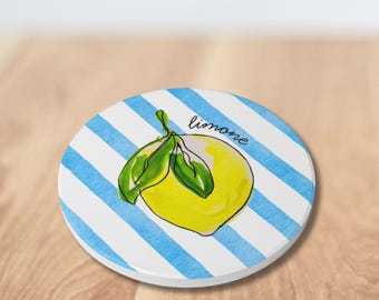 Ceramiczna podkładka pod kubek z motywem akwareli cytrynowej: wystrój kuchni w stylu śródziemnomorskim