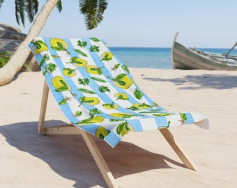 Watercolor Lemon Beach Towel: Garden Citrus Sunbathing Blanket