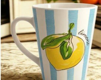 Lemon Latte Mug: Hand-Drawn Citrus Watercolor Ceramic Cup